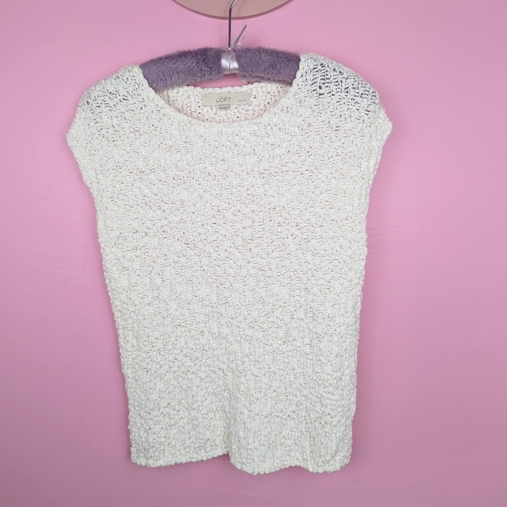 Ann Taylor Loft Petites White Bubble Stitch Knit Cap Sleeve Sweater Shirt